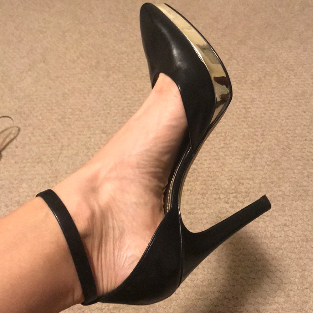 Nine West Black Stilettos with Gold Platform